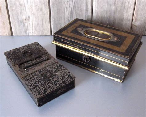 vintage metal tin money box with wood handle|Antique Cash Box .